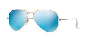 RAY-BAN AVIATOR RB3025L-58-112/17 OURO LENTE AZUL ESPELHADA