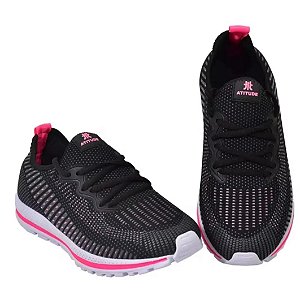 Tênis Meia Atitude de Moda Feminina cor Preto Pink