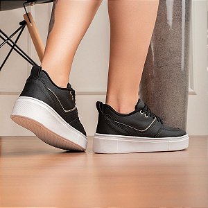 Tênis Conforto Alto Feminino Preto Ouro