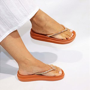 Papete STE236 Salete Caramelo Strass Chaton Cabedal