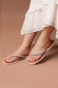 Chinelo STE254 Salete com Strass e Meia Pérola Cristal