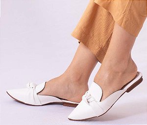 Mule Feminino Bico Folha Calce Fácil Branco