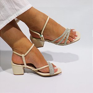 Sandália Salto Bloco STE200 Salete Angelical Com Strass Cristal
