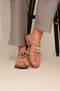 Sandália Rasteira 555 Nude com ABS Ouro Light