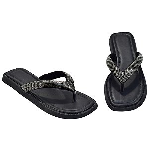 Flat Patrícia Santos Preto com Strass