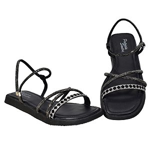 Flat Patrícia Santos Preto com Strass Calce Fácil