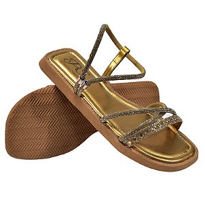 Flat Patrícia Santos Ouro com Strass Calce Fácil