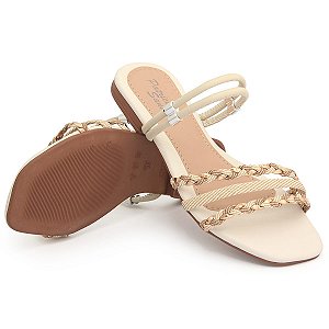 Sandália Rasteira Patrícia Santos Off White Calce Fácil