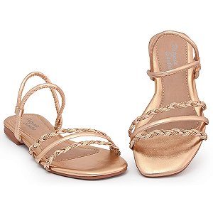 Sandália Rasteira Patrícia Santos Cobre Calce Fácil