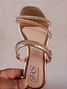 Sandália Rasteira Patrícia Santos Cobre Strasss Calce Fácil
