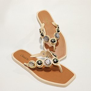 Chinelo STE265 Bege com Bolas ABS Cromadas