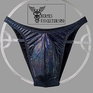 Sunga Bodybuilder Preta Brilhante Holográfica - Corte Tradicional