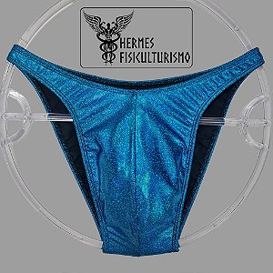 Sunga Bodybuilder Turquesa com Preto Brilhante Holográfica - Corte Tradicional