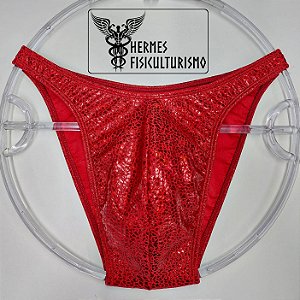 Sunga Bodybuilder Vermelha Escama Réptil - Corte Tradicional