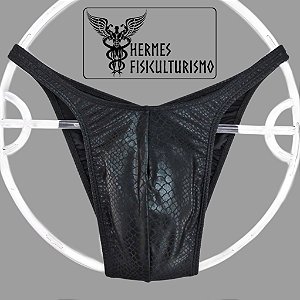 Sunga Bodybuilder Preta Brilhante Escama Cobra - Corte Pró