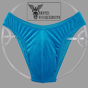 Sunga Bodybuilder Azul Turquesa em Veludo - Corte IFBB