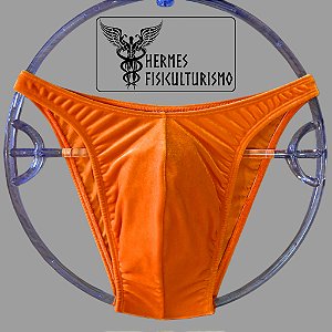 Sunga Bodybuilder Laranja Neon em Veludo - Corte Tradicional