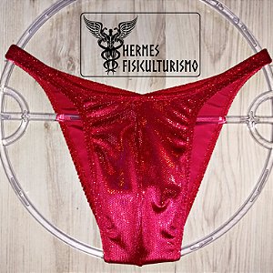 Sunga Bodybuilder Vermelha em Veludo Holográfico - Corte Pró
