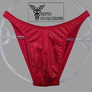 Sunga Bodybuilder Vermelha em Veludo Holográfico - Corte Tradicional
