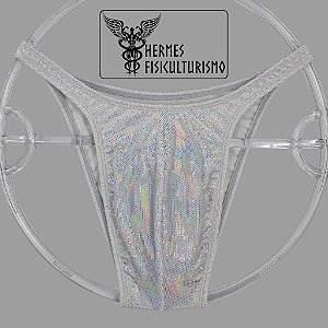 Sunga Bodybuilder Branca em Veludo Holográfico - Corte Pró