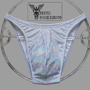 Sunga Bodybuilder Branca em Veludo Holográfico - Corte Tradicional