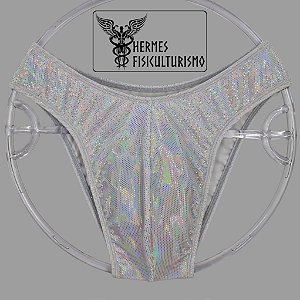 Sunga Bodybuilder Branca em Veludo Holográfico - Corte IFBB
