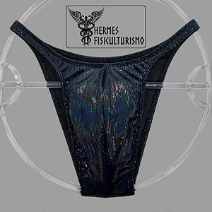 Sunga Bodybuilder Preta em Veludo Holográfico - Corte Pró
