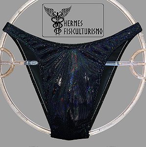 Sunga Bodybuilder Preta em Veludo Holográfico - Corte Tradicional