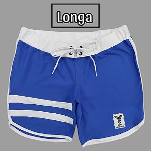 Bermuda Men's Physique Longa Azul Índigo com Branco e Listras