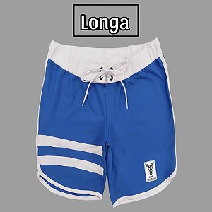 Bermuda Men's Physique Longa Azul Índigo com Branco e Listras