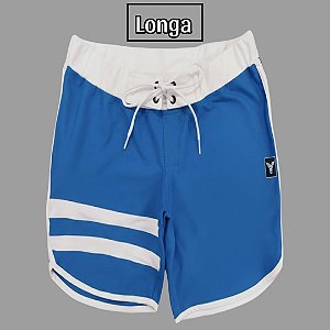 Bermuda Men's Physique Longa Azul Índigo com Branco e Listras