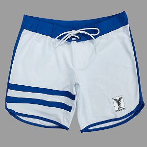 Bermuda Men's Physique Curta Branca com Azul Índigo e Listras