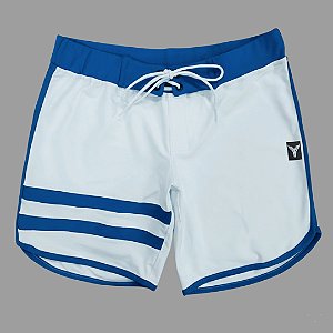Bermuda Men's Physique Curta Branca com Azul Índigo e Listras
