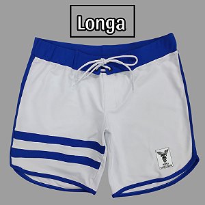 Bermuda Men's Physique Longa Branca com Azul Índigo e Listras