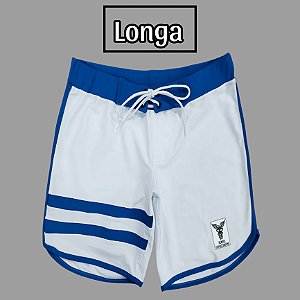 Bermuda Men's Physique Longa Branca com Azul Índigo e Listras