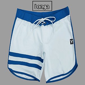 Bermuda Men's Physique Longa Branca com Azul Índigo e Listras