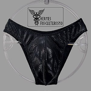 Sunga Bodybuilder Preta Veludo Cobra Brilhante - Corte IFBB