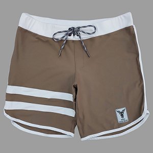 Bermuda Men's Physique Curta Café com Branco e Listras