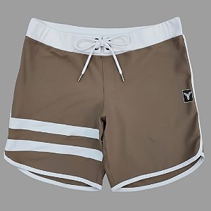 Bermuda Men's Physique Curta Café com Branco e Listras