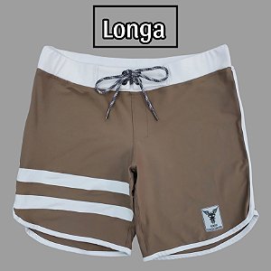 Bermuda Men's Physique Longa Café com Branco e Listras