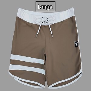Bermuda Men's Physique Longa Café com Branco e Listras