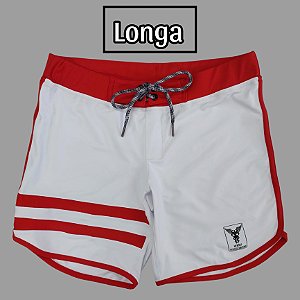 Bermuda Men's Physique Longa Branca com Vermelho e Listras