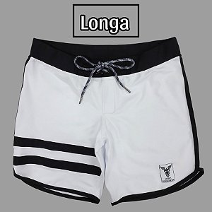 Bermuda Men's Physique Longa Branca com Preto e Listras