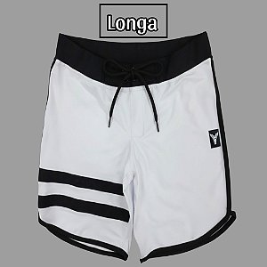 Bermuda Men's Physique Longa Branca com Preto e Listras
