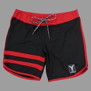 Bermuda Men's Physique Curta Preta com Vermelho e Listras