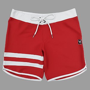 Bermuda Men's Physique Curta Vermelha com Branco e Listras