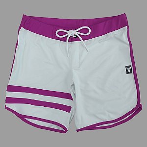 Bermuda Men's Physique Curta Branca com Fúcsia e Listras