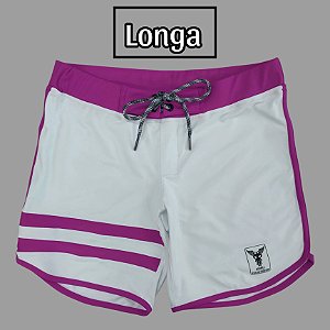 Bermuda Men's Physique Longa Branca com Fúcsia e Listras
