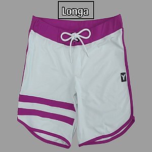 Bermuda Men's Physique Longa Branca com Fúcsia e Listras