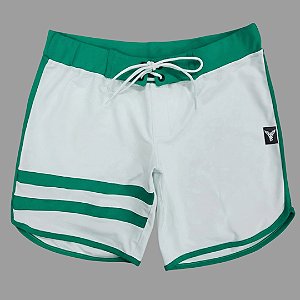 Bermuda Men's Physique Curta Branca com Esmeralda e Listras